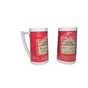 2 Vintage Budweiser Thermo Serv Insulated Beer Mug University Missouri tigers